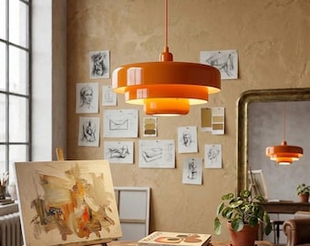 Hanglamp in mid-century modern design, retro plafondlamp, Scandinavische kroonluchter voor de eetkamer, vintage minimalistische lamp