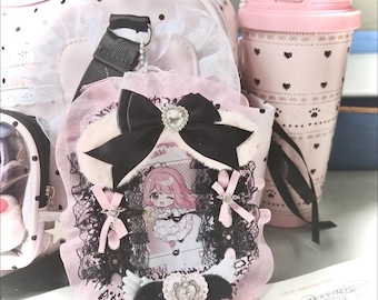Jirai Kei Photocard Holder, Gothic Bunny Kpop Sleeve, Ryousangata Lace Bow Keychain, Kawaii Polaroid Case Bag Charm, Dark Girly Idol Deco