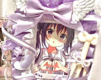 Handmade Purple Bunny Ears Toploader, Kawaii Kpop Photocard Holder, Luxury Lace Ribbon Deco Card Sleeve, Cute Lolita Anime Photocards Case