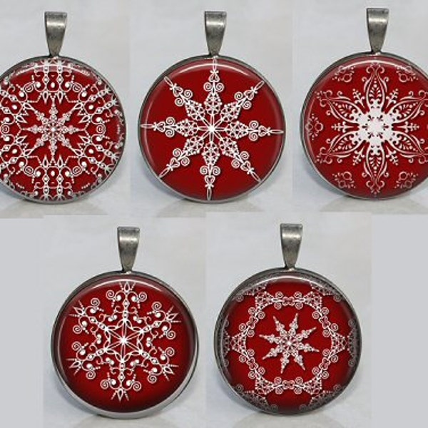 Christmas Ornament Snowflakes Red & Green Set of 5