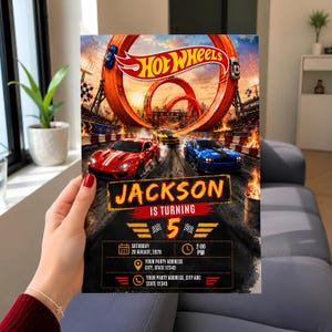 Hot Cars Birthday Invitation, Race Car Party, Hot Wheel Birthday Invitation Template, Canva Editable, (5x7 Inches) (Digital Download)