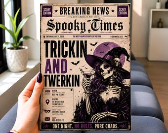Trickin and Twerkin Halloween Party Invitation, Purple Costume Party Invite, Girls Night Halloween Invite, Canva Editable Template