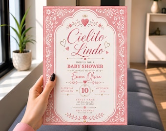 Cielito Lindo Baby Shower Invitation, Dusty Pink Floral Mexican Fiesta Template, Terracotta Spanish Theme, Canva Editable (Digital Download)