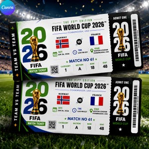 Customized World Cup 2026 Ticket | Editable Football Match Voucher | Soccer Watch Party Invite |  Birthday Voucher for Him, Digital Download