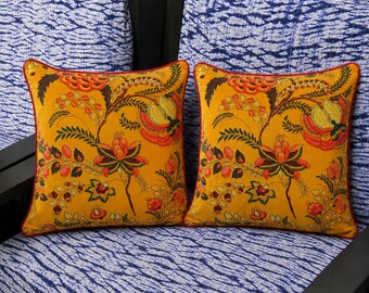 Juego de 2 fundas de cojín de terciopelo amarillo con estampado floral, funda de almohada decorativa moderna para sofá de 22x22 pulgadas.