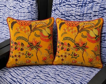 Funda de almohada de terciopelo amarillo con estampado floral de 20x20 cm, juego de 2 cojines decorativos de lujo para sofá.