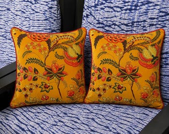 Juego de 2 fundas de cojín de terciopelo con estampado floral amarillo, 61 x 61 cm (24 x 24 pulgadas)