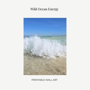 Ocean Wave Crash Print, Beach Photography Art, Coastal Wall Decor, Printable Ocean Art, Minimalist Sea Print, Blue Water Wall Art