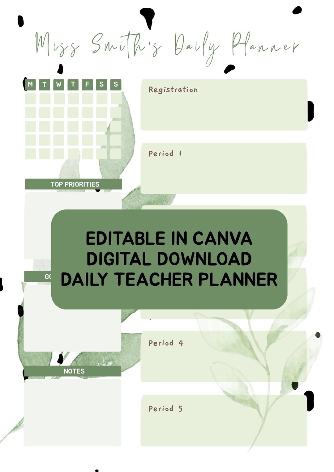 Editable Teacher Daily Planner Canva | Lesson Planning Template ...