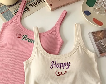 Personalized Embroidered Tank Top Custom Text Cami Aesthetic Summer Crop Top Retro Birthday Gift For Her