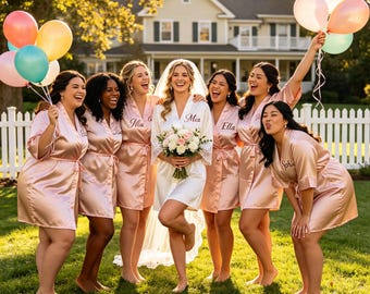 Bespoke Embroidered Satin Bridal Robe Half Sleeve Luxury Getting Ready Gown Personalized Gifts for Bridesmaids Bachelorette Party Favor