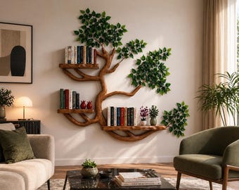 Rustic Tree Wall Shelf | Natural Wood Floating Bookshelf | Decorative Tree Bookshelf | Boho Home Decor | Handmade Wall Organizer