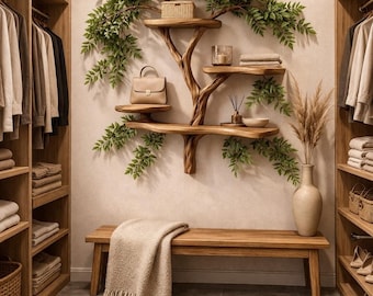 Rustic Tree Wall Shelf | Natural Wood Floating Bookshelf | Decorative Tree Bookshelf | Boho Home Decor | Handmade Wall Organizer