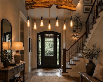 Handmade Olive Wood Chandelier – Rustic Natural Wood Pendant Light – Unique Farmhouse Lighting - Hanging Lamp, Ceiling Light, Pendant Lights