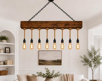 Lámpara de araña de madera de olivo hecha a mano – Lámpara colgante rústica de madera natural – Iluminación única de estilo granja - Lámpara colgante, lámpara de techo, lámparas colgantes