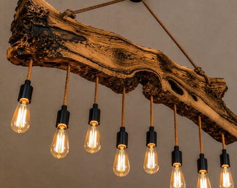 Natural Olive Wood Chandelier – Handmade Rustic Wooden Pendant Light – 100 cm Farmhouse Lighting- Wood Chandelier, Vintage Chandelier, Lamp,