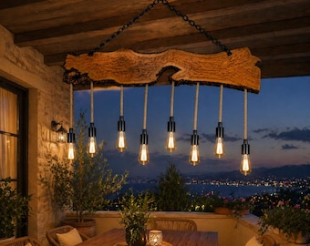 Handgemaakte olijfhouten kroonluchter – Rustieke natuurlijke houten hanglamp – Unieke boerderijverlichting - hanglamp, plafondlamp, hanglampen