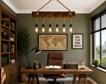 Handmade Olive Wood Chandelier – Rustic Natural Wood Pendant Light – Unique Farmhouse Lighting - Hanging Lamp, Ceiling Light, Pendant Lights