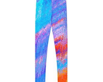 Youth All-Over Print Leggings: Vibrant, Stretchy Microfiber Blend (UPF 50+)