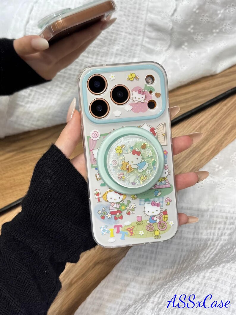 Multicolor Hello Kitty "Rainbow Hearts" MagSafe Phone Case with Round Color-Matching Magnetic Stand, Compatible with iPhone 15/16/17 Pro Max image 2