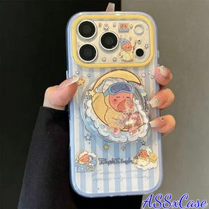 3D Cloud PopSocket Phone Case for iPhone 17/16/15 Pro Max -  Clear Case with Moon Sleepy Baby & Stars, Kawaii Soft TPU Shockproof Cover