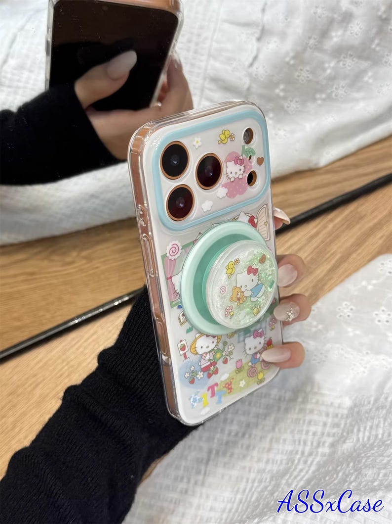 Multicolor Hello Kitty "Rainbow Hearts" MagSafe Phone Case with Round Color-Matching Magnetic Stand, Compatible with iPhone 15/16/17 Pro Max image 5