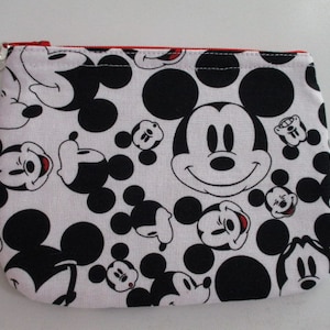 Coin purse Mickey Mouse Faces on White Cotton Print Coin Purse Zipper Pouch