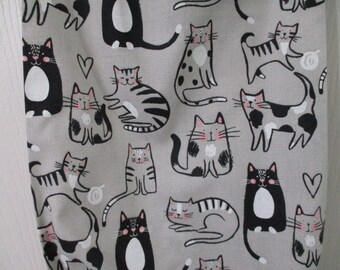 Super cute! Colorful Sweet Cats on Gray Cotton Plastic Grocery/Storage/Shopping Bags Holder