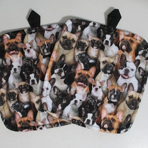 New! Set of (2) Frenchies, French Bulldog, Bulldog Best Friends allover print cotton heavy duty cotton Potholders