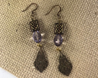 Purple Beaded Earrings | "Antique" Beaded Earrings | Victorian Beaded Earrings | Long Earrings