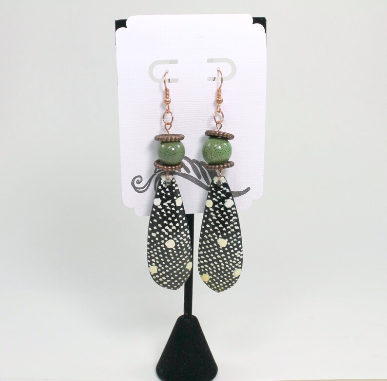 Tribal Earrings, Beaded Earrings, African Earrings, Copper, Green Earrings image 2