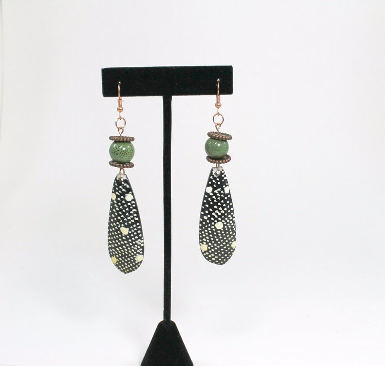 Tribal Earrings, Beaded Earrings, African Earrings, Copper, Green Earrings image 1