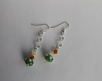 Sterling Silver Swirl Earrings with Swarovski Crystals and Lampwork Glass Beads