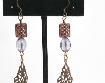 Purple Beaded Earrings | "Antique" Beaded Earrings | Victorian Beaded Earrings | Long Earrings