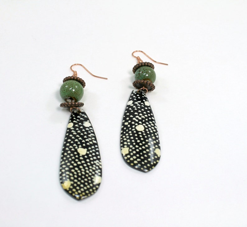 Tribal Earrings, Beaded Earrings, African Earrings, Copper, Green Earrings image 3