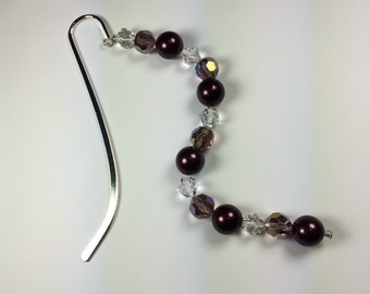 Beaded Hook Bookmark: Vintage Pearl & Crystal Glass Beads