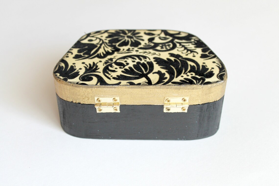 Black and White Decorative Box Jewelry Box Wooden Jewelry Etsy