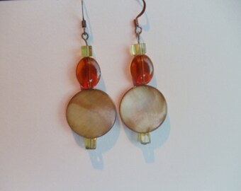 Handmade Beaded Earrings Fall Colors Glass Beads Copper Colored Earwires and Findings