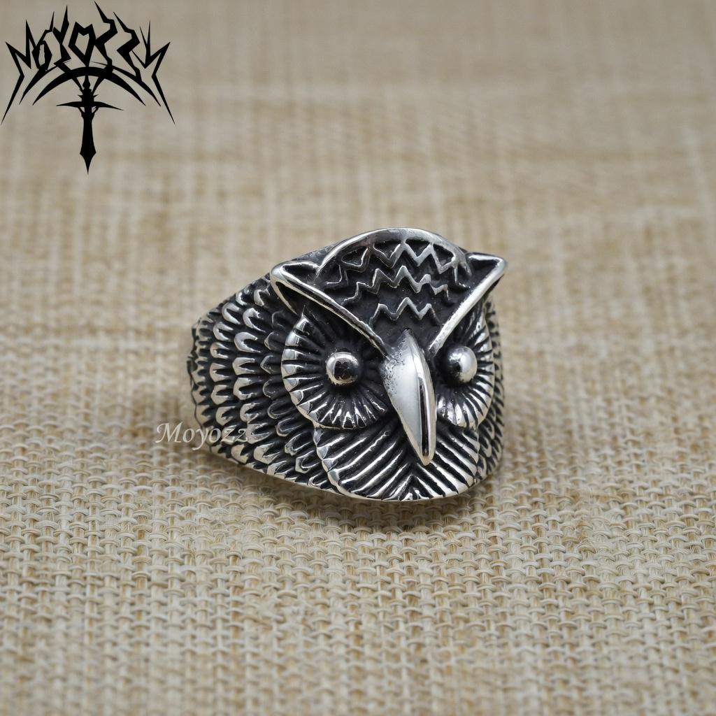 Owl Ring Men Silver Stainless Steel Detailed Owl Face