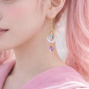 Moon Drop Earrings, Iridescent Dangle Earrings, Celestial Jewelry