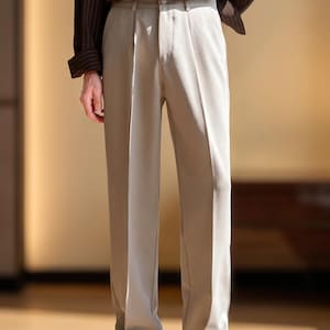 Mens Cream Pleated Trousers - Etsy