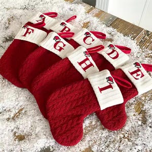 Personalized Hand Knitted Christmas Stocking | Letter A–Z | Snowflake Design | Holiday Decor Gift