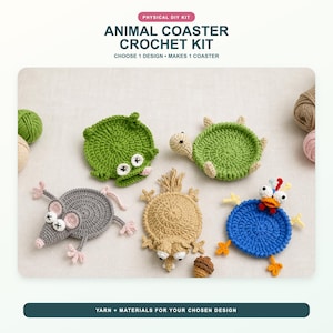 Kit de posavasos de animales de ganchillo para principiantes: rana, ratón, ardilla, tortuga y pollo, posavasos amigurumi.