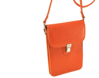 Handmade leather crossbody bag LOTTIE in orange saffiano crossprint | Wedding bag | Ethically made