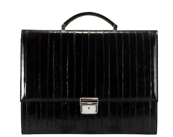 Handmade leather attache bag MANDEL in eel skin | Business bag, unisex briefcase, document case - Exotic, reptile  | Ethically made