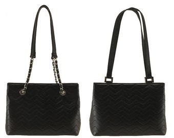 Bolso tote de cuero hecho a mano GIANNA pequeño en negro acolchado / Bolso de diario para mujer, bolso de hombro atemporal, bolso con correa de cadena / Fabricación ética