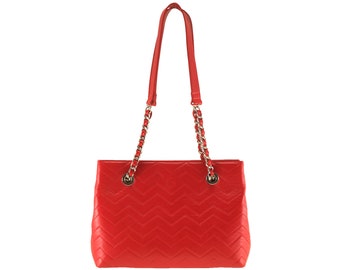 Handmade leather tote bag GIANNA small in Ferrari rouse red, hand quilted | City tote, business women bag, bag for travel | Ethically made