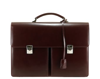 Handmade leather briefcase ABEL dual gusset in burgundy, oxblood | Mens classy business bag, bespoke, custom made gift | Ethically made