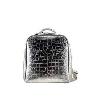 croc mini verity backpack Billie in Black Crocodile Leather padded adjustable shoulder straps Crocs Mini Backpack