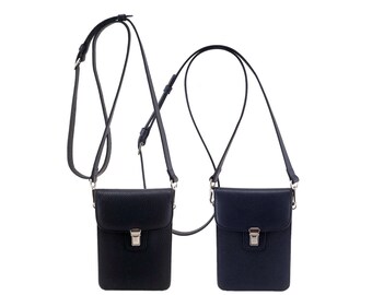 Bolso bandolera de piel LOTTIE, hecho a mano, en azul marino / estampado cruzado de guijarros y saffiano / Bolso de boda / Fabricación ética